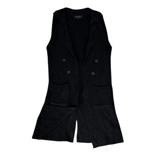LOVE TREE Women’s Black Sleeveless Long Sweater Cardigan Vest Collar Pockets‎ M